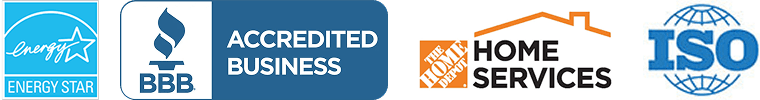The badges for Energy Star, the Better Business Bureau, The Home Depot Home Services, and ISO.